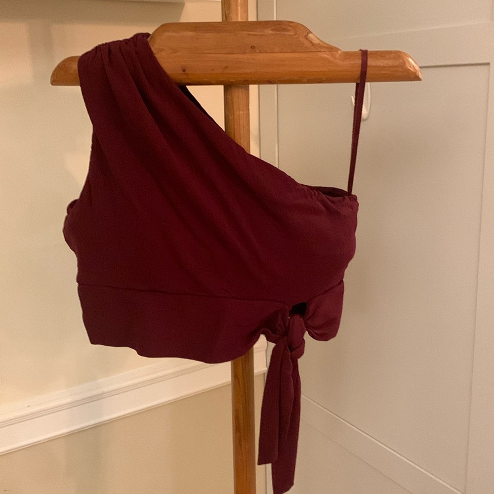 Free People Burgundy Carmen One Shoulder Crop Top M Festival